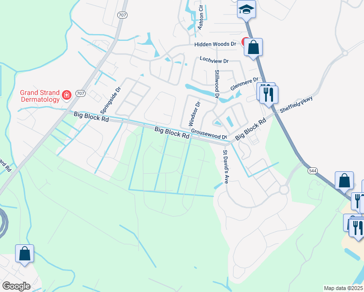 map of restaurants, bars, coffee shops, grocery stores, and more near 4045 Grousewood Drive in Myrtle Beach