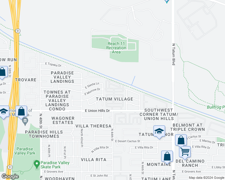 map of restaurants, bars, coffee shops, grocery stores, and more near 4365 East Morrow Drive in Phoenix