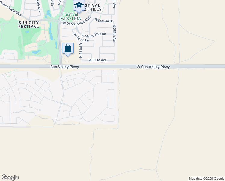 map of restaurants, bars, coffee shops, grocery stores, and more near 18982 North 259th Avenue in Buckeye