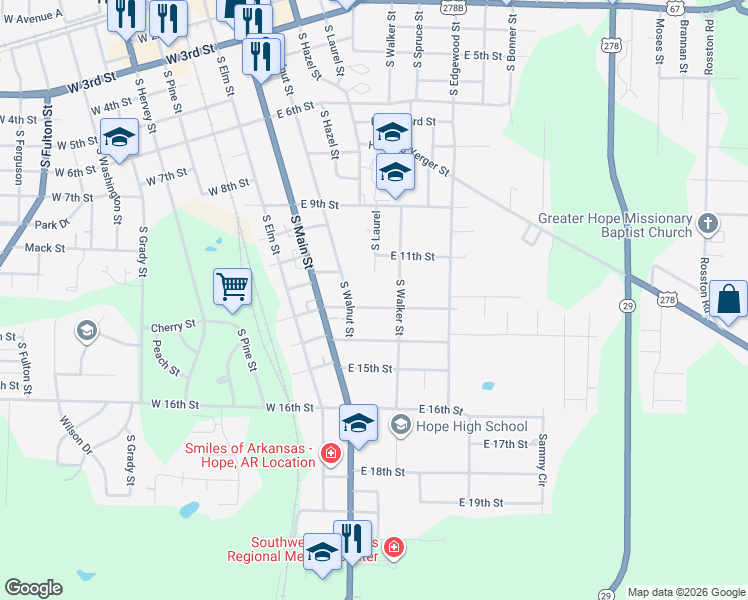 map of restaurants, bars, coffee shops, grocery stores, and more near 213 East 13th Street in Hope