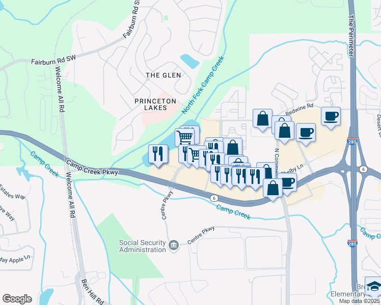 map of restaurants, bars, coffee shops, grocery stores, and more near 3770 Princeton Pkwy SW in Atlanta