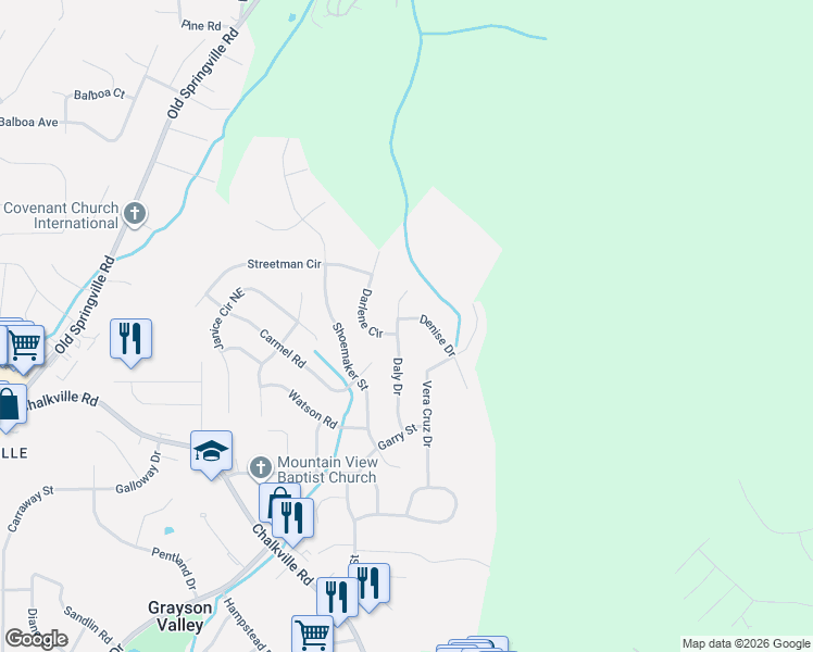 map of restaurants, bars, coffee shops, grocery stores, and more near 2552 Daly Drive in Birmingham