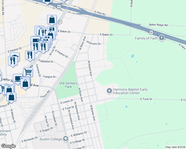 map of restaurants, bars, coffee shops, grocery stores, and more near 1921-1919 East Mc Reynolds Avenue in Sherman