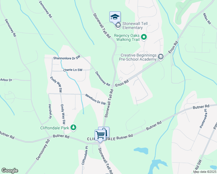 map of restaurants, bars, coffee shops, grocery stores, and more near 3595 Stonewall Tell Road in College Park