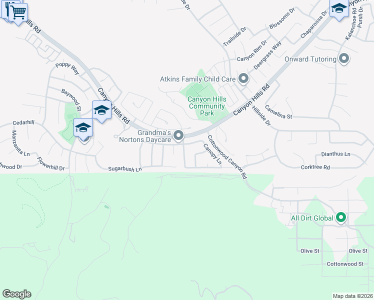 map of restaurants, bars, coffee shops, grocery stores, and more near 32372 Whispering Willow Drive in Lake Elsinore