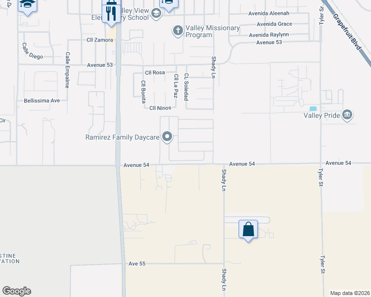 map of restaurants, bars, coffee shops, grocery stores, and more near 85170 Avenida Yucateco in Coachella