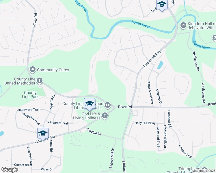 map of restaurants, bars, coffee shops, grocery stores, and more near 4340 River Road in Ellenwood