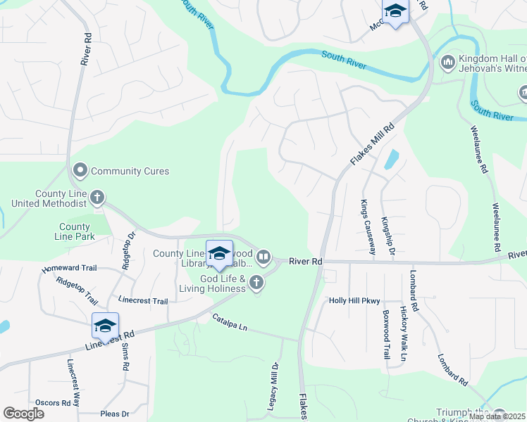 map of restaurants, bars, coffee shops, grocery stores, and more near 4340 River Road in Ellenwood