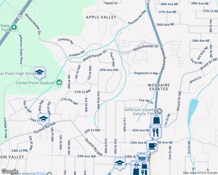 map of restaurants, bars, coffee shops, grocery stores, and more near 2821 2nd Place Northwest in Center Point