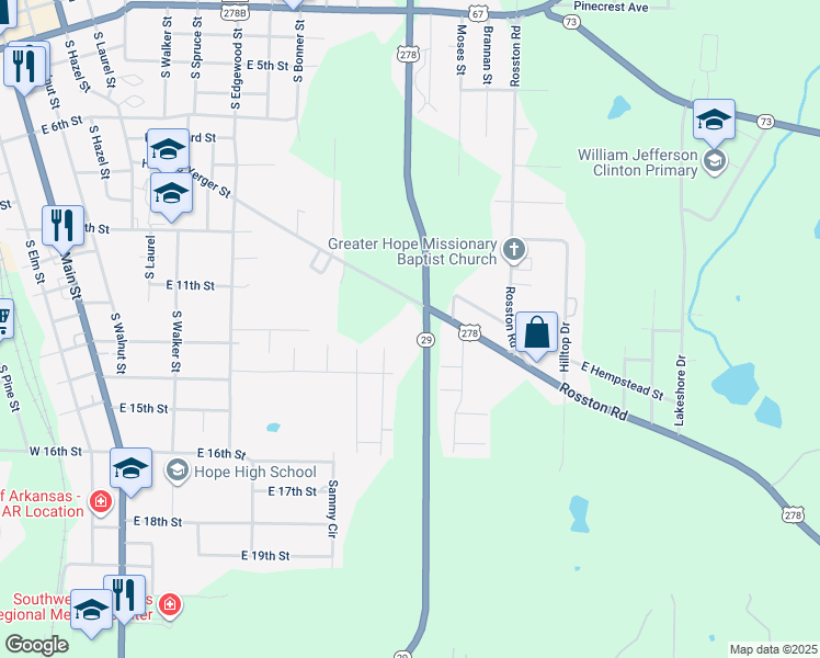 map of restaurants, bars, coffee shops, grocery stores, and more near 923-999 Henry C Yerger Street in Hope