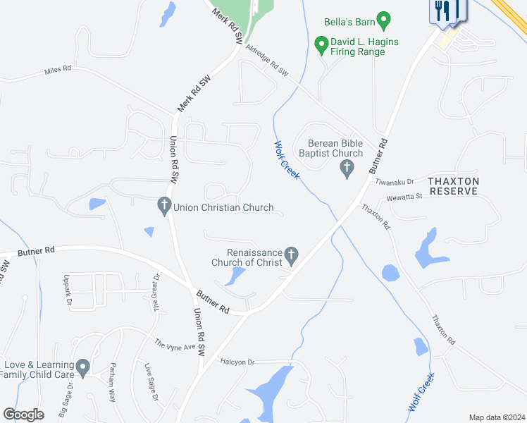 map of restaurants, bars, coffee shops, grocery stores, and more near Grammercy in South Fulton