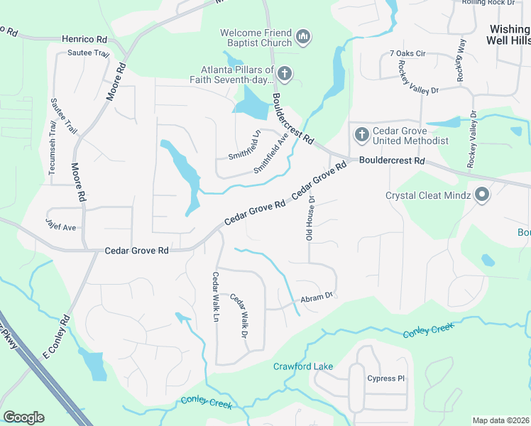 map of restaurants, bars, coffee shops, grocery stores, and more near 2036 Cedar Grove Road in Conley