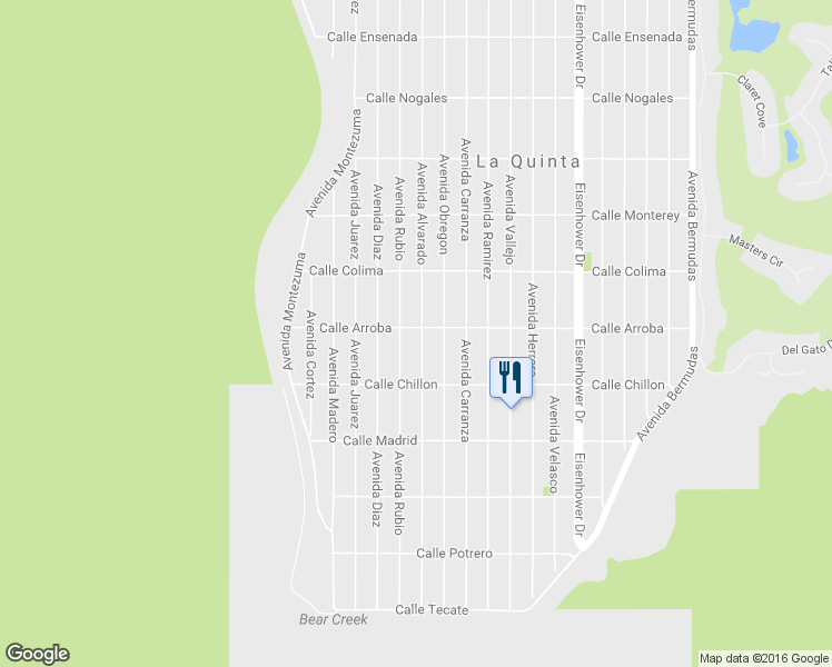 map of restaurants, bars, coffee shops, grocery stores, and more near 53755 Avenida Alvarado in La Quinta