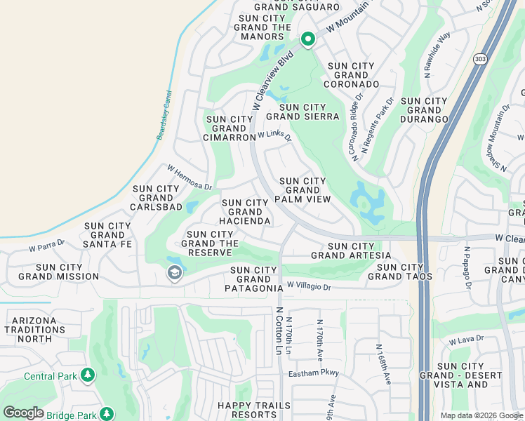 map of restaurants, bars, coffee shops, grocery stores, and more near 19167 North Casa Blanca Way in Surprise