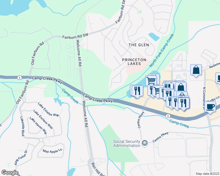 map of restaurants, bars, coffee shops, grocery stores, and more near 4029 Princeton Lakes Way in Atlanta