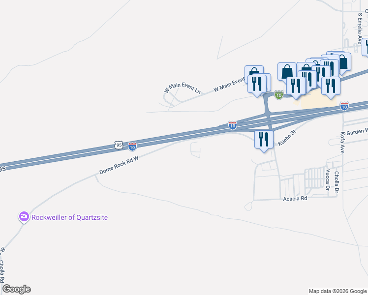 map of restaurants, bars, coffee shops, grocery stores, and more near Interstate 10 in Quartzsite