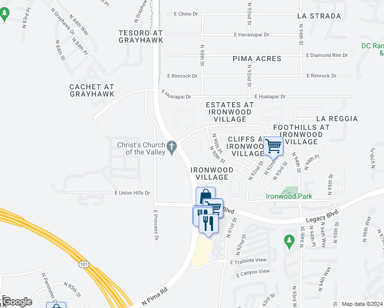 map of restaurants, bars, coffee shops, grocery stores, and more near 8933 East Maple Drive in Scottsdale