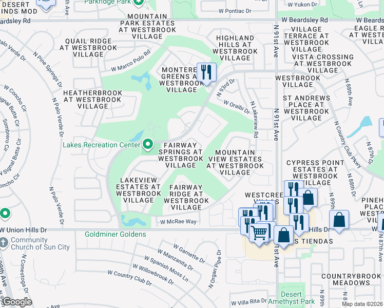 map of restaurants, bars, coffee shops, grocery stores, and more near 9404 West Taro Lane in Peoria