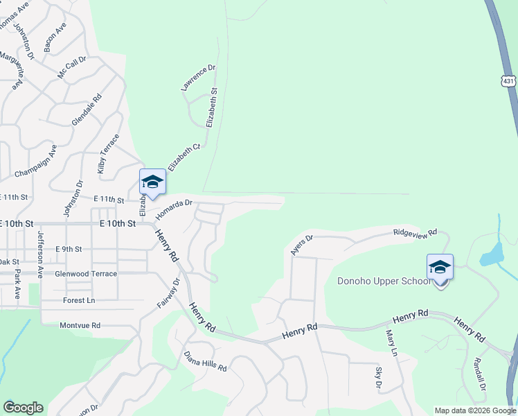 map of restaurants, bars, coffee shops, grocery stores, and more near 2021 Lynn Road in Anniston