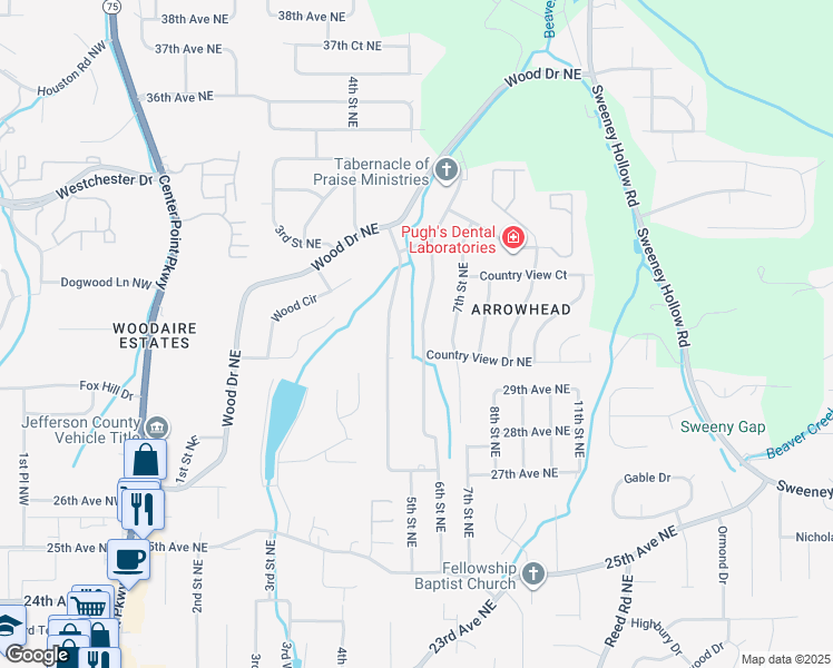 map of restaurants, bars, coffee shops, grocery stores, and more near 2708 6th Street Northeast in Center Point