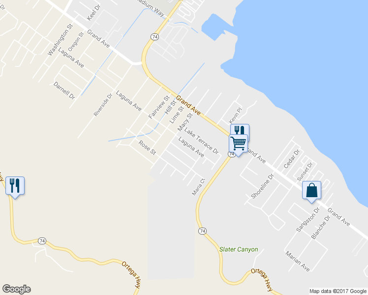 map of restaurants, bars, coffee shops, grocery stores, and more near 15640 Shadow Mountain Lane in Lake Elsinore