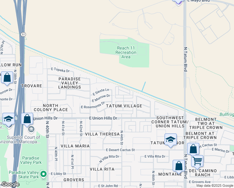 map of restaurants, bars, coffee shops, grocery stores, and more near 18904 North 43rd Way in Phoenix