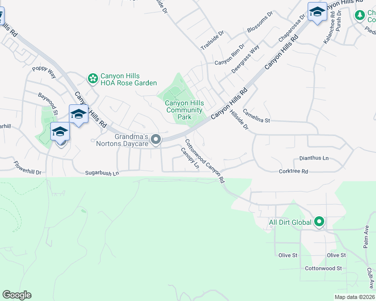 map of restaurants, bars, coffee shops, grocery stores, and more near 33086 Canopy Lane in Lake Elsinore