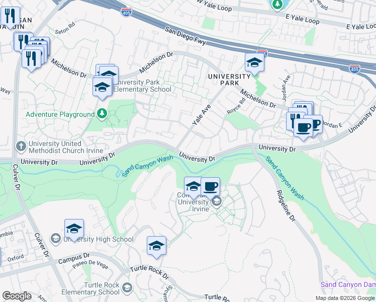 map of restaurants, bars, coffee shops, grocery stores, and more near 18 Broadleaf in Irvine
