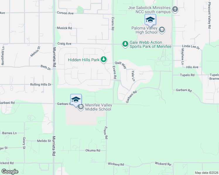 map of restaurants, bars, coffee shops, grocery stores, and more near 31967 Eaton Lane in Menifee