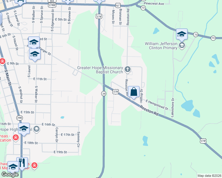 map of restaurants, bars, coffee shops, grocery stores, and more near 1498 Shover Road in Hope
