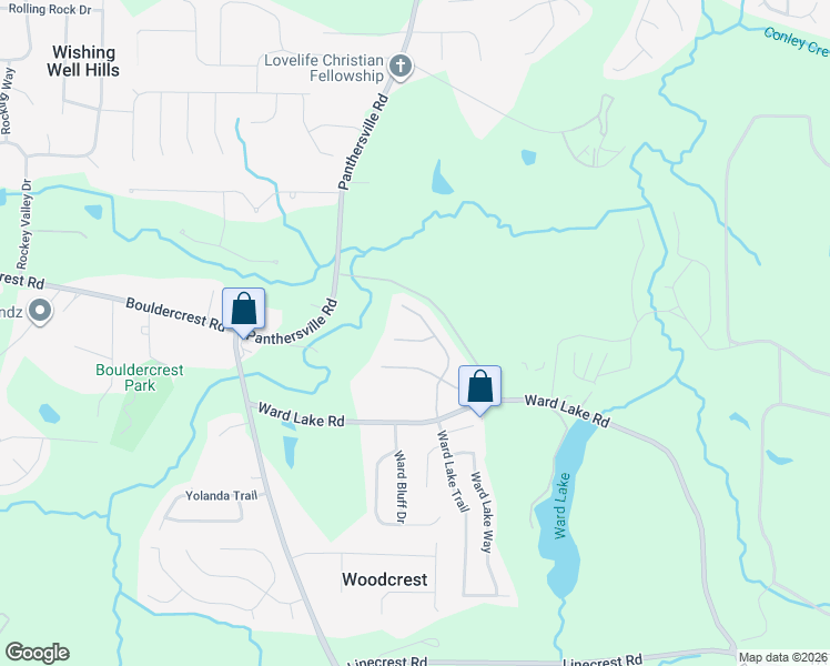 map of restaurants, bars, coffee shops, grocery stores, and more near 4202 Boulder Pointe Drive in Ellenwood