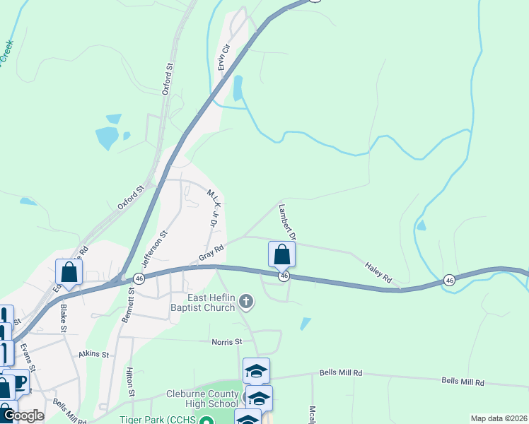map of restaurants, bars, coffee shops, grocery stores, and more near 140 Lambert Drive in Heflin
