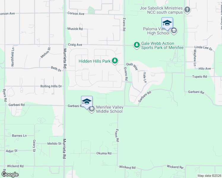 map of restaurants, bars, coffee shops, grocery stores, and more near 26405 Mallory Court in Menifee