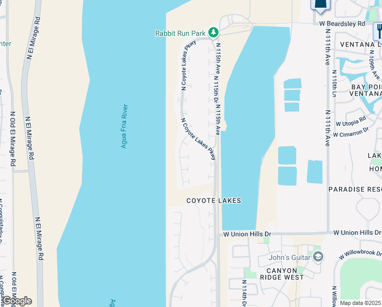 map of restaurants, bars, coffee shops, grocery stores, and more near 19202 North Coyote Lakes Parkway in Surprise