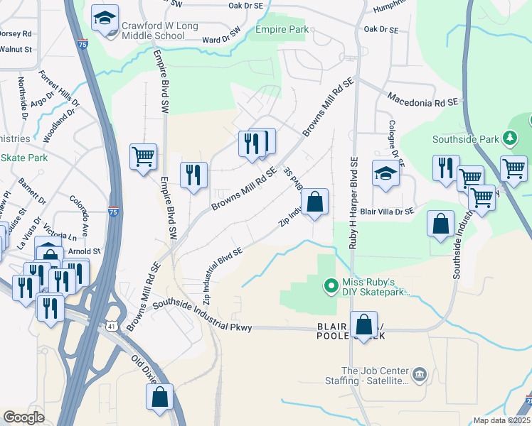 map of restaurants, bars, coffee shops, grocery stores, and more near in Atlanta