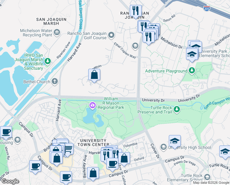 map of restaurants, bars, coffee shops, grocery stores, and more near 8 Montanas Sud in Irvine