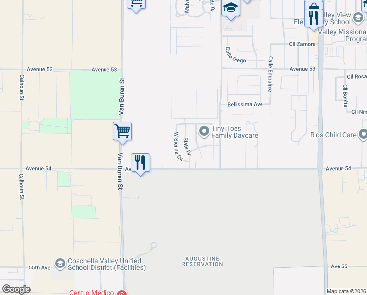 map of restaurants, bars, coffee shops, grocery stores, and more near 53823 Sapphire Lane in Coachella