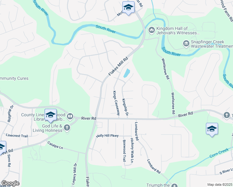 map of restaurants, bars, coffee shops, grocery stores, and more near 4148 Kings Causeway in Ellenwood