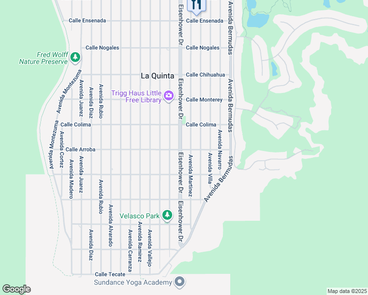 map of restaurants, bars, coffee shops, grocery stores, and more near 53740 Eisenhower Drive in La Quinta