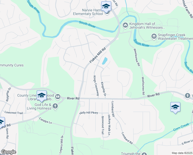 map of restaurants, bars, coffee shops, grocery stores, and more near 4148 Kings Causeway in Ellenwood