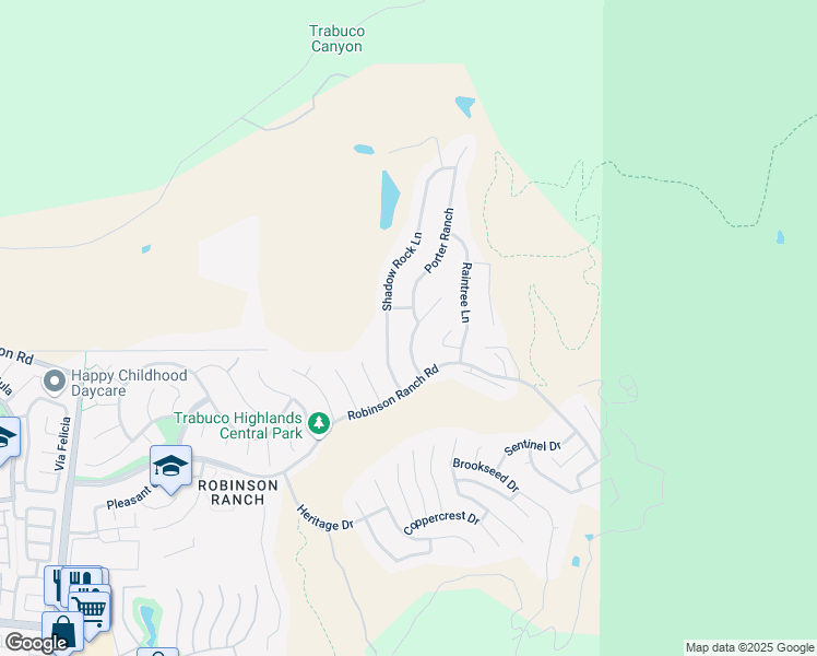 map of restaurants, bars, coffee shops, grocery stores, and more near 32552 Quicksilver Road in Trabuco Canyon