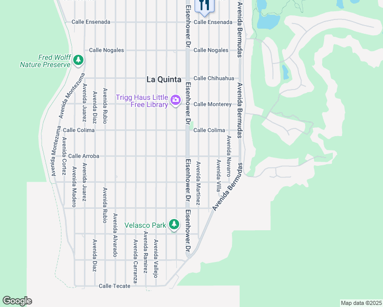 map of restaurants, bars, coffee shops, grocery stores, and more near 53740 Eisenhower Drive in La Quinta