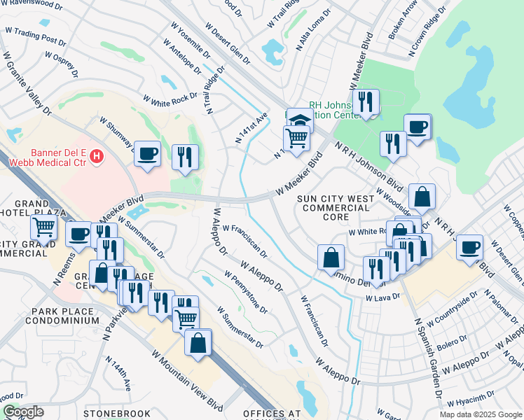 map of restaurants, bars, coffee shops, grocery stores, and more near 14001 West Meeker Boulevard in Sun City