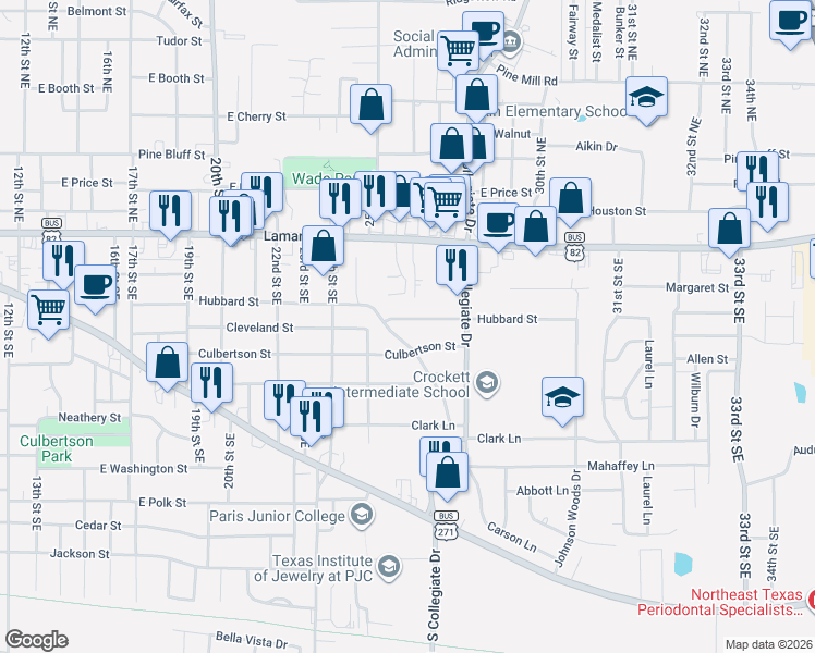 map of restaurants, bars, coffee shops, grocery stores, and more near 2705 Hubbard Street in Paris