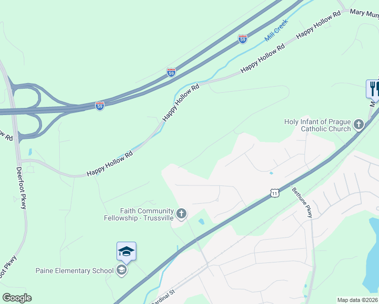 map of restaurants, bars, coffee shops, grocery stores, and more near 7669 Cottonridge Road in Trussville