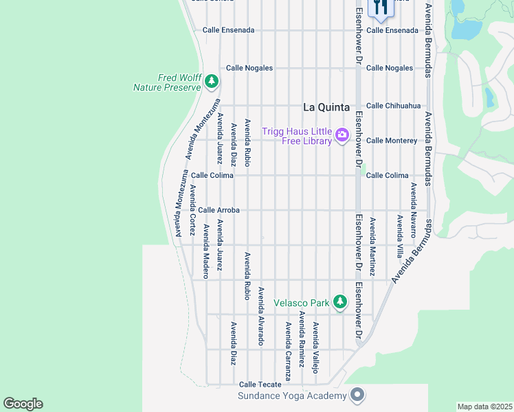 map of restaurants, bars, coffee shops, grocery stores, and more near 53725 Avenue Alvarado in La Quinta