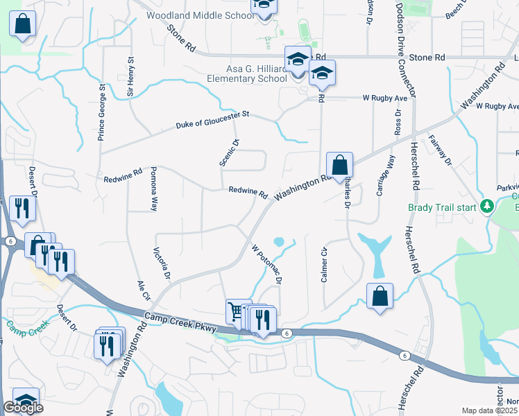 map of restaurants, bars, coffee shops, grocery stores, and more near 3560 Potomac Terrace in East Point