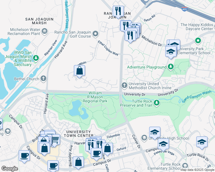 map of restaurants, bars, coffee shops, grocery stores, and more near 3 Cerrito in Irvine