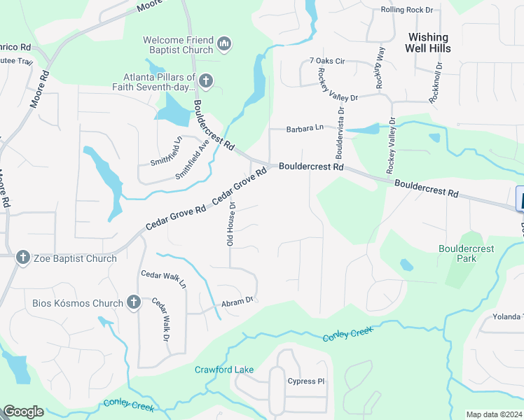 map of restaurants, bars, coffee shops, grocery stores, and more near 2143 Silva Drive in Conley