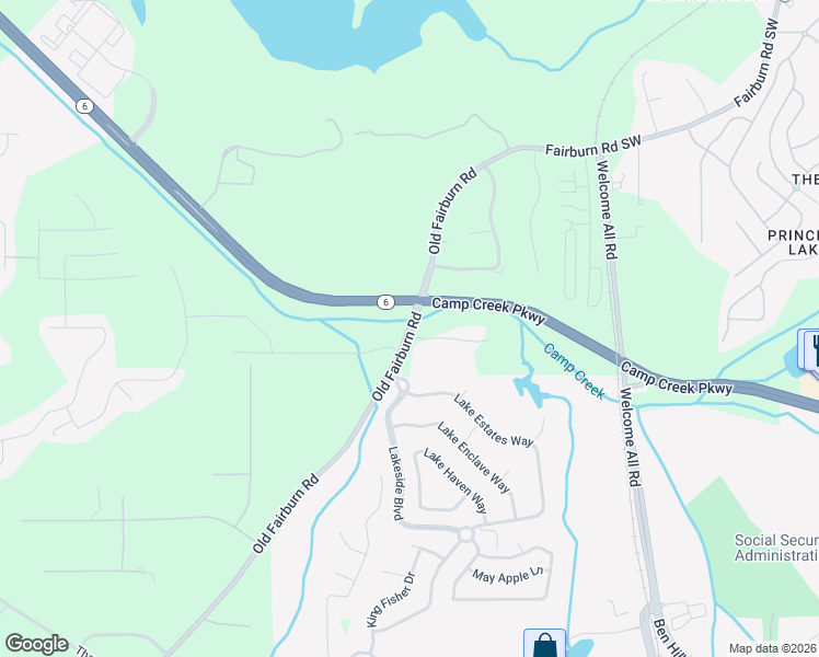 map of restaurants, bars, coffee shops, grocery stores, and more near 3555 Old Fairburn Road in Atlanta